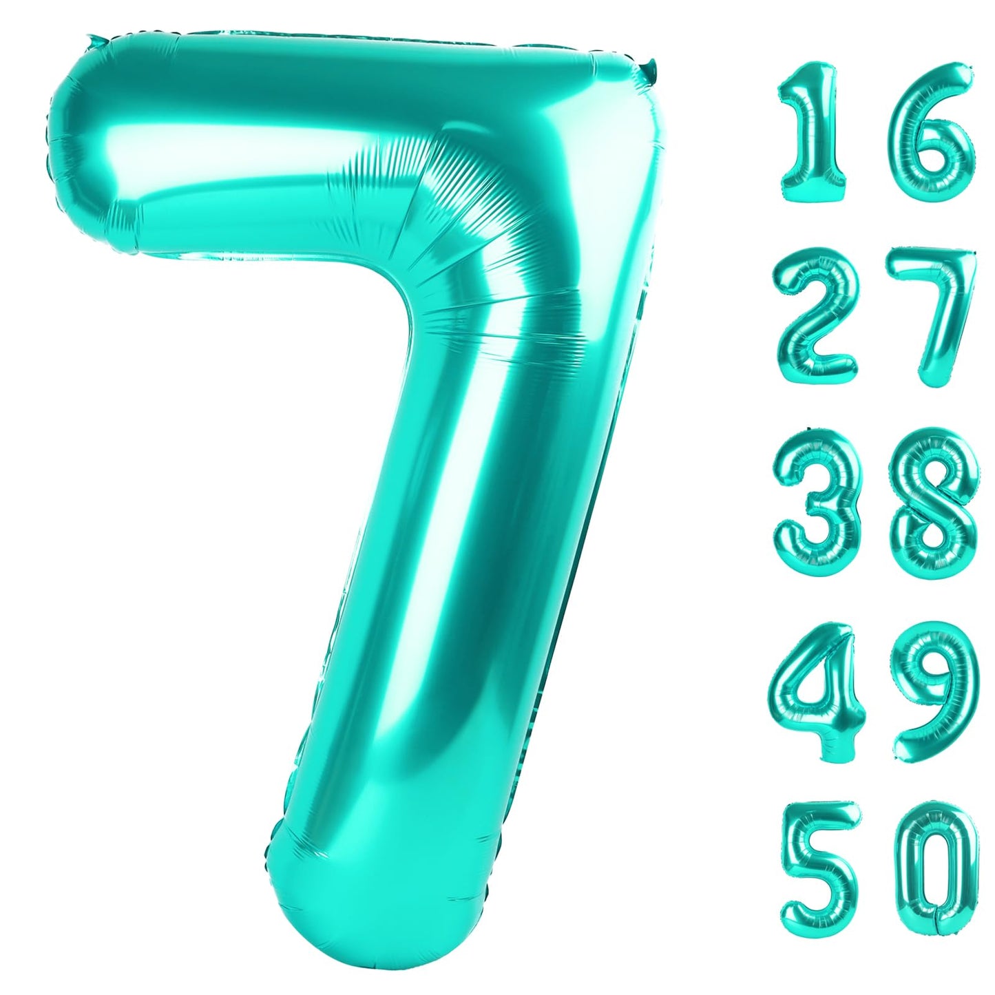 Kelfuoya 40-Inch Teal Number 7 Balloon — Jumbo Mylar Foil Birthday & Anniversary Decor