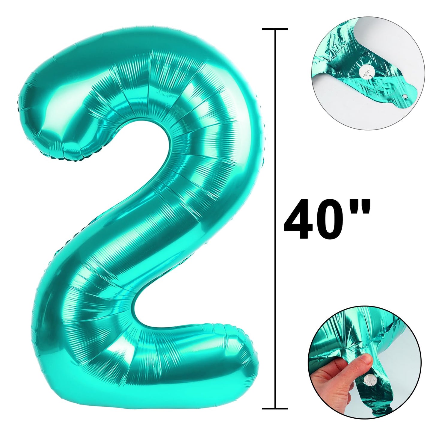 Kelfuoya 40 Inch Teal Number 2 Balloon – Giant Birthday & Anniversary Party Decor