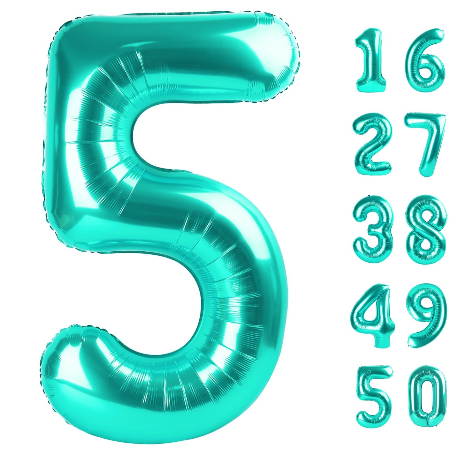 Kelfuoya 40 Inch Teal Number 5 Balloon – Jumbo Mylar Foil Balloon for 15th–65th Birthdays and Celebrations