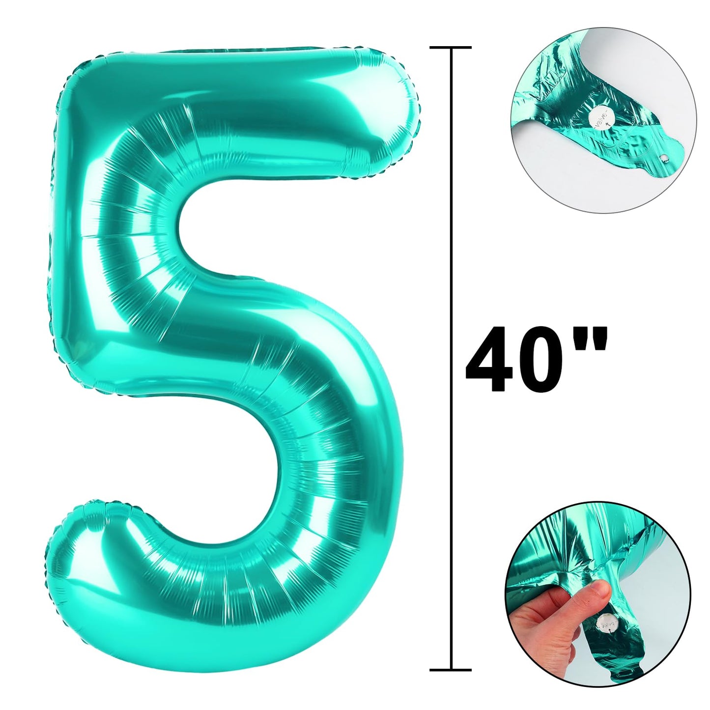 Kelfuoya 40 Inch Teal Number 5 Balloon – Jumbo Mylar Foil Balloon for 15th–65th Birthdays and Celebrations