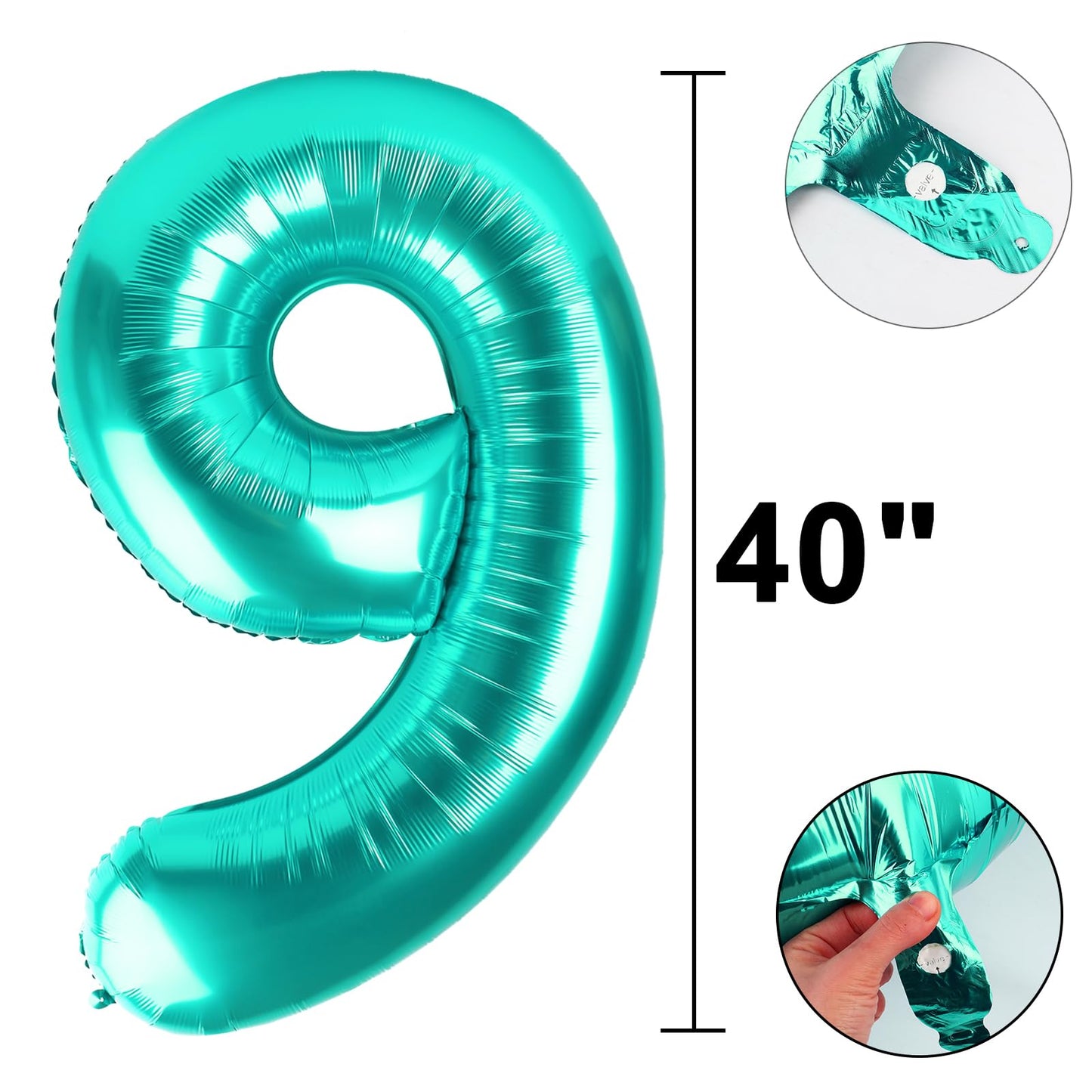 Kelfuoya 40-Inch Teal Number 9 Balloon – Jumbo Mylar Helium Balloon for Birthdays & Anniversaries