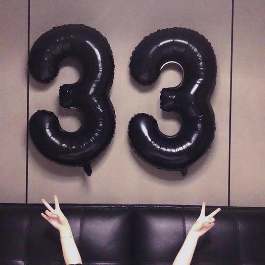 Kelfuoya 40-Inch Black Number 33 Balloon | Jumbo Mylar Foil Digital Balloon for Birthdays & Weddings