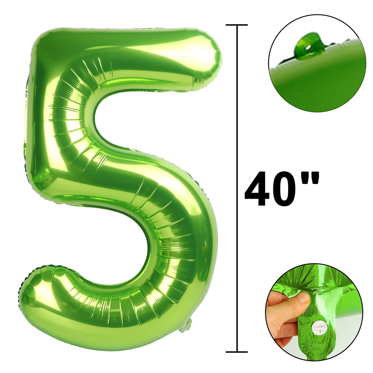 Kelfuoya 40 Inch Light Green Number 5 Balloon – Jumbo Mylar Foil Balloon for Birthdays and Party Decor
