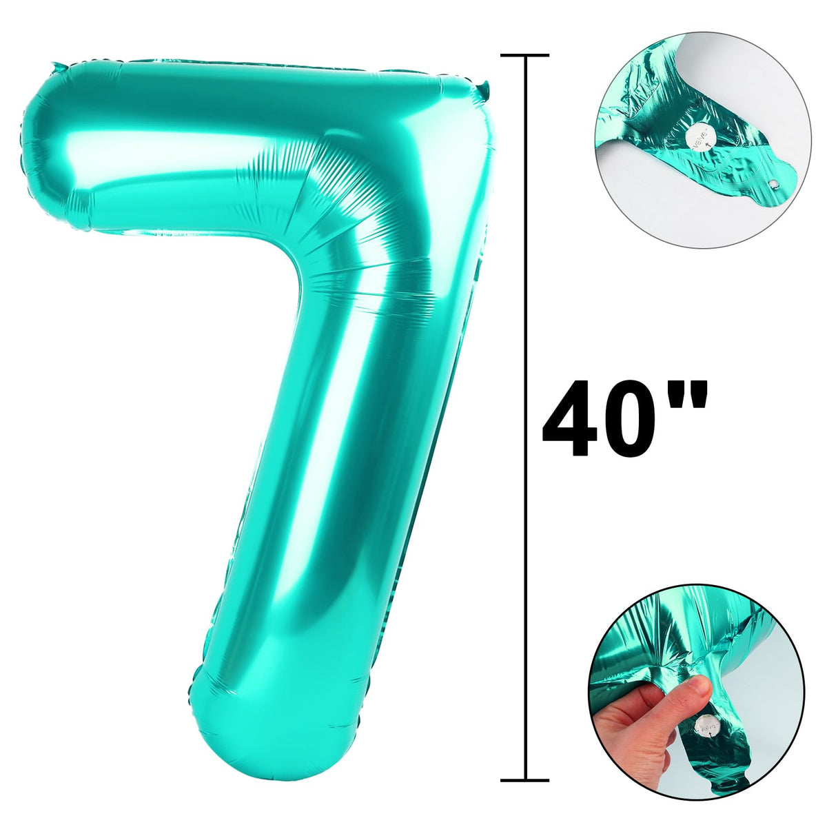 Kelfuoya 40-Inch Teal Number 7 Balloon — Jumbo Mylar Foil Birthday & Anniversary Decor