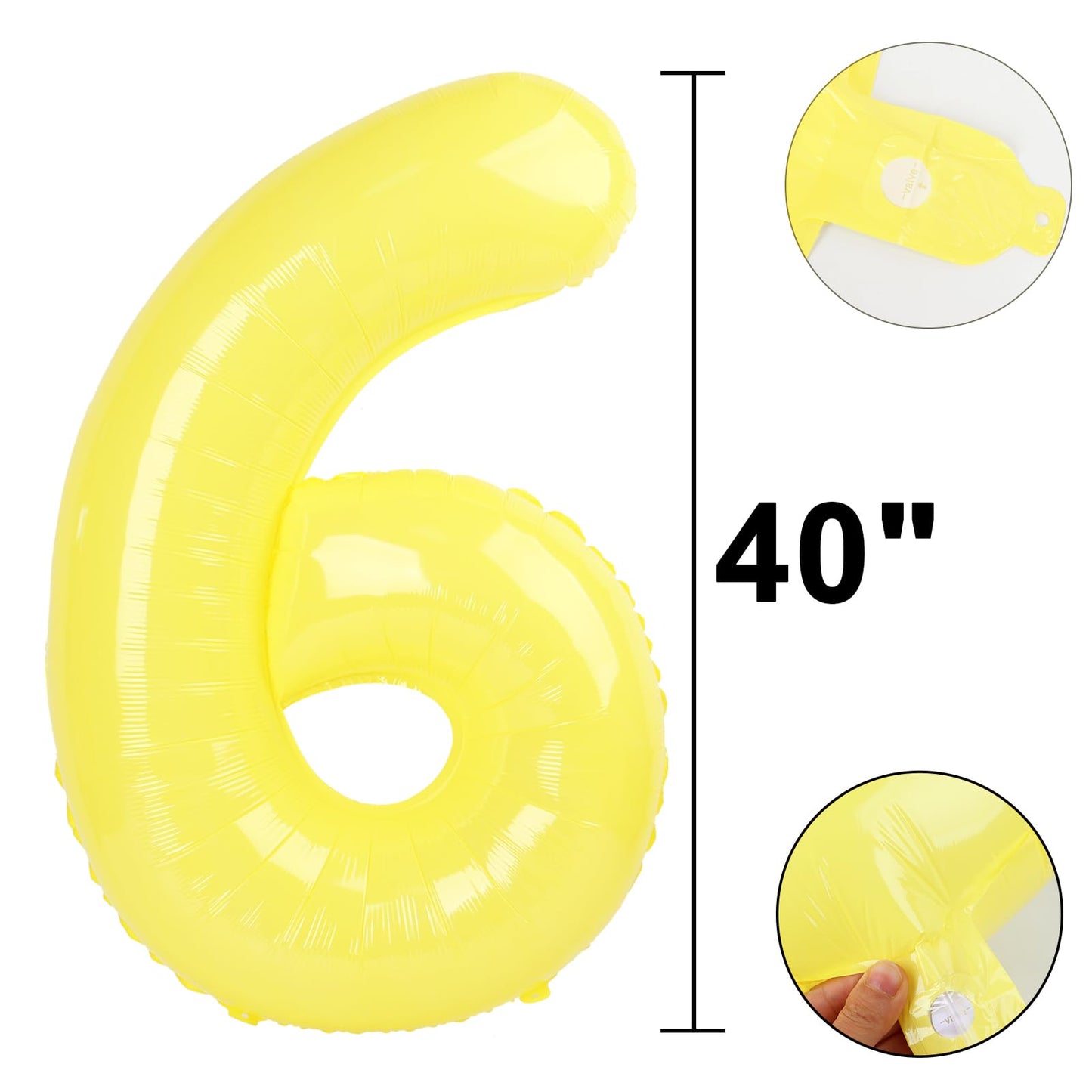 Kelfuoya 40-Inch Macaron Yellow Number 6 Balloon – Large Foil Mylar Birthday & Anniversary Decor
