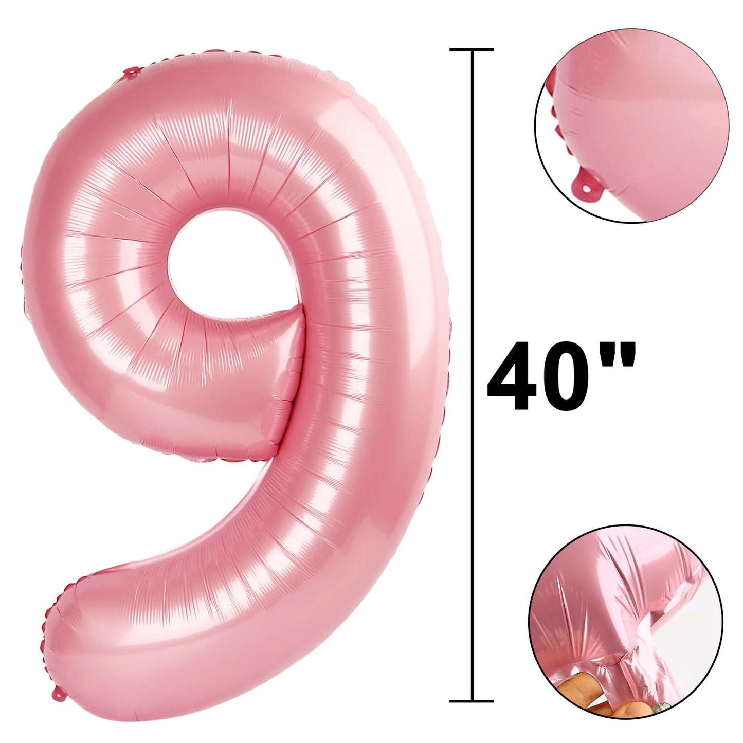 Kelfuoya 40-Inch Pearlescent Pink Number 9 Balloon - Jumbo Mylar Foil Balloon for Birthday & Anniversary Parties