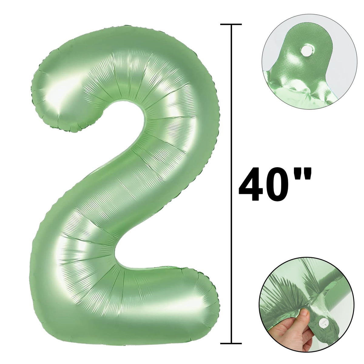 Kelfuoya 40-Inch Olive Green Number 2 Balloon – Jumbo Foil Mylar Birthday & Anniversary Decor