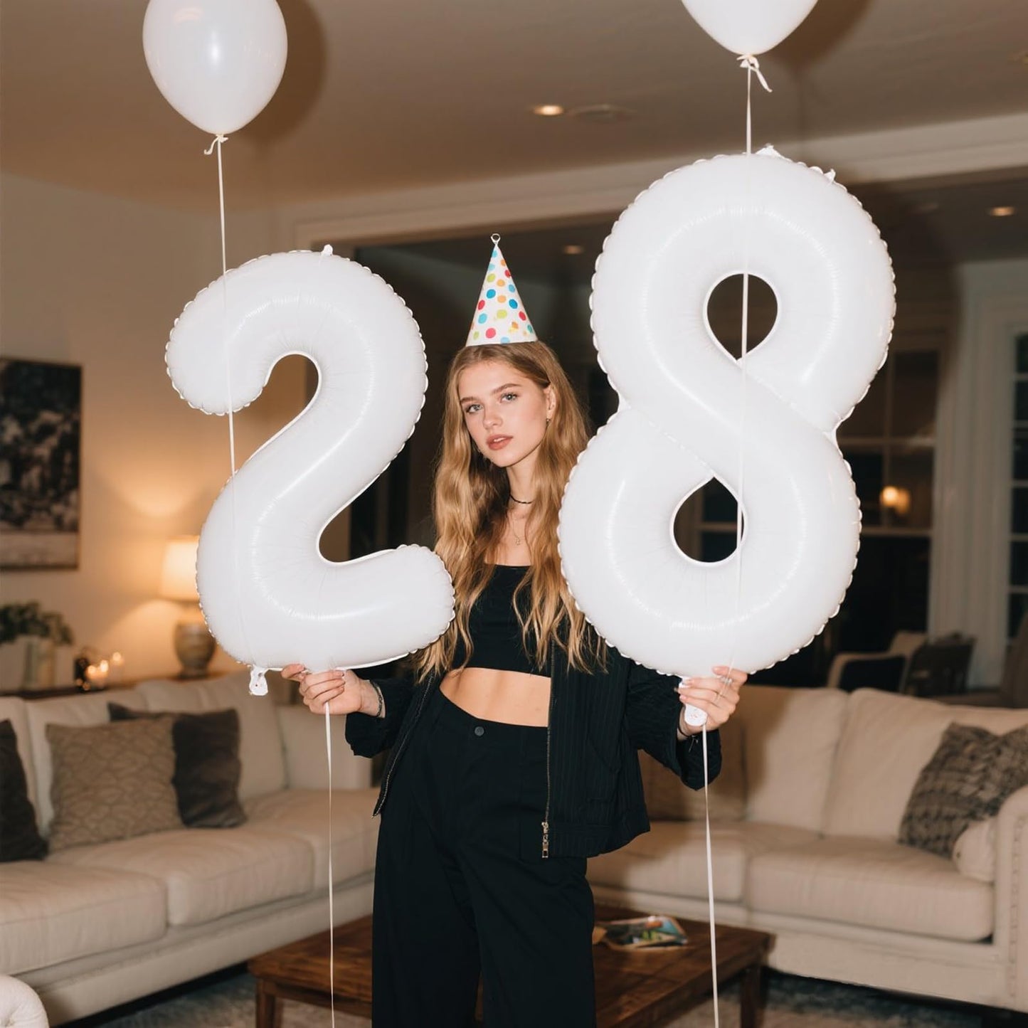 Kelfuoya 40in White Number 28 Balloon – Jumbo Mylar Foil Digital Balloon for Birthday & Anniversary Parties