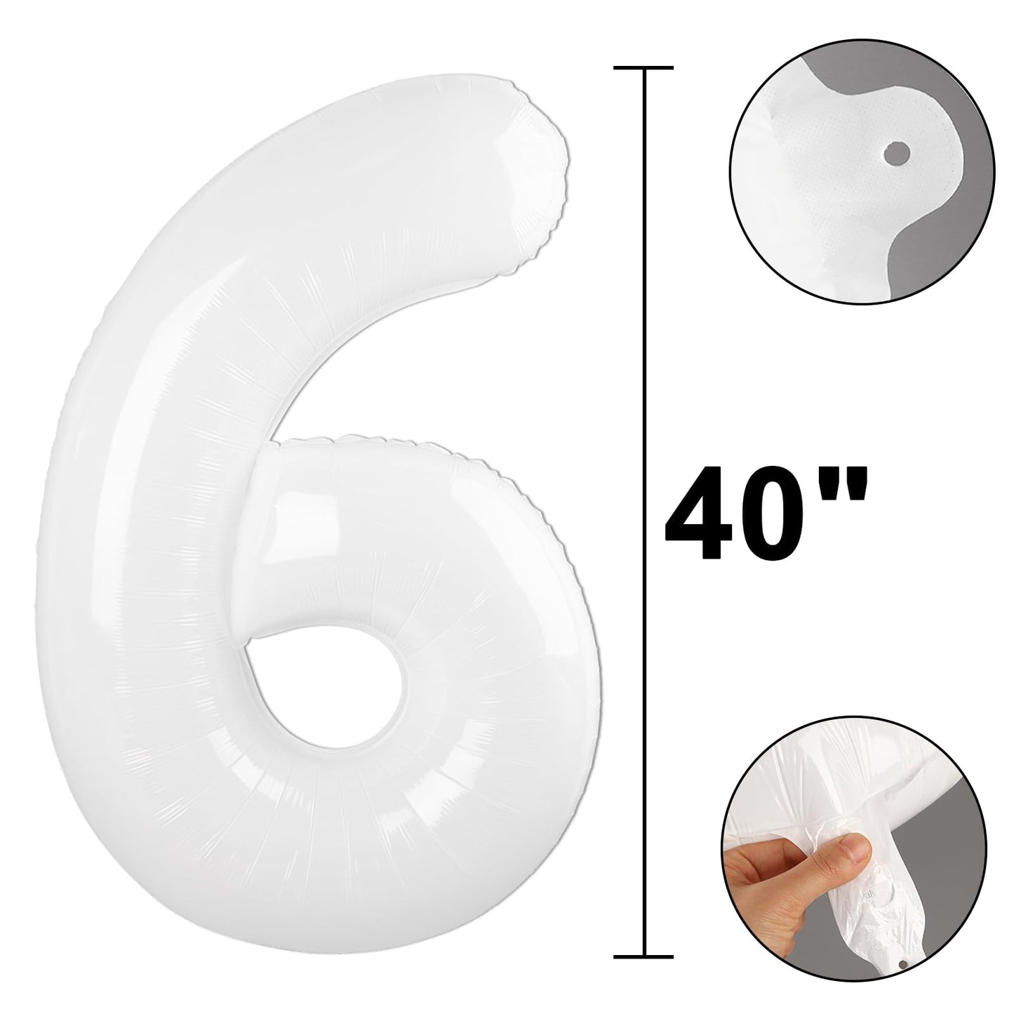 Kelfuoya 40-Inch Number 6 White Foil Balloon – Birthday & Anniversary Party Decor