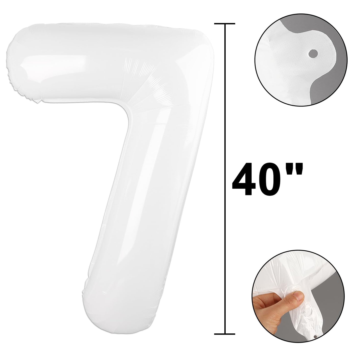 Kelfuoya 40-Inch White Number 7 Foil Balloon | Large Mylar Birthday & Anniversary Decor