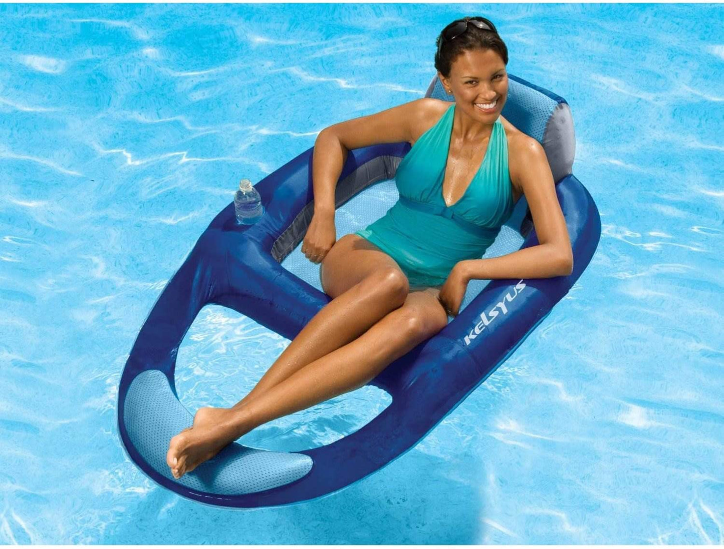 Kelsyus Spring Float Pool Lounger Chair – Light Blue | Mesh Seat, Inner Spring, Portable