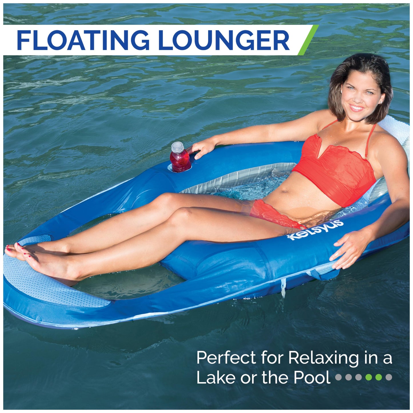 Kelsyus Spring Float Pool Lounger Chair – Light Blue | Mesh Seat, Inner Spring, Portable