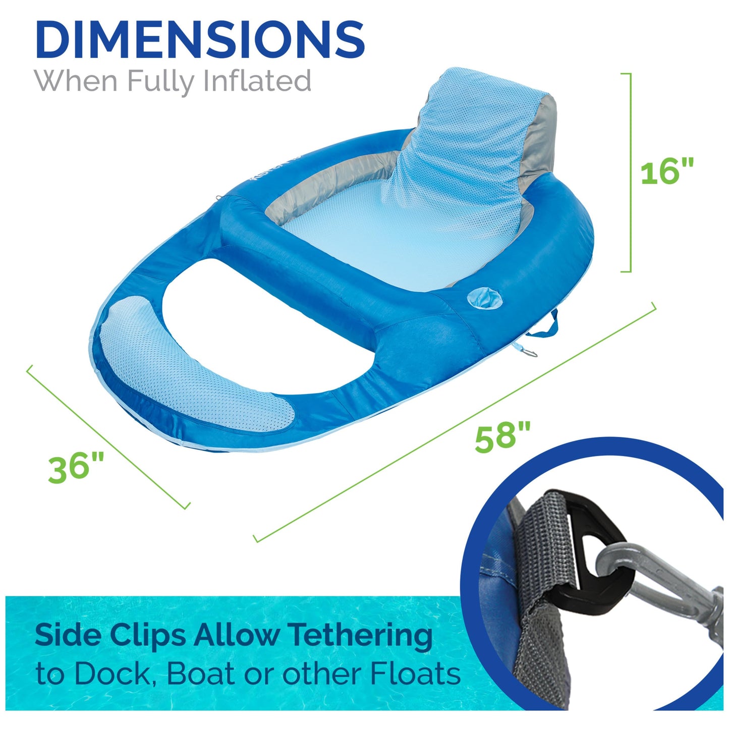 Kelsyus Spring Float Pool Lounger Chair – Light Blue | Mesh Seat, Inner Spring, Portable