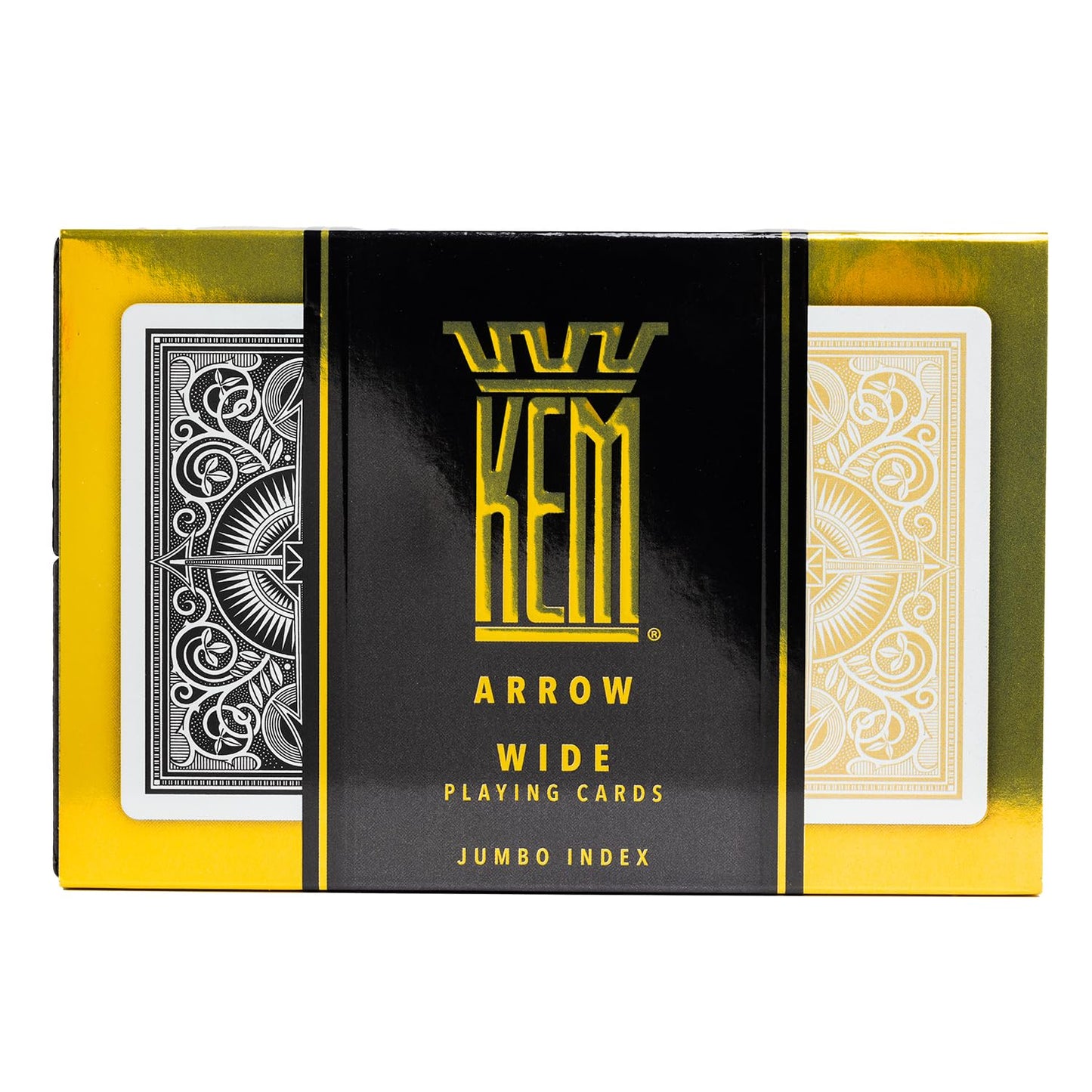 KEM Arrow Black and Gold Plastic Playing Cards – 2 Decks, Jumbo Index, Poker Size, Casino-Grade