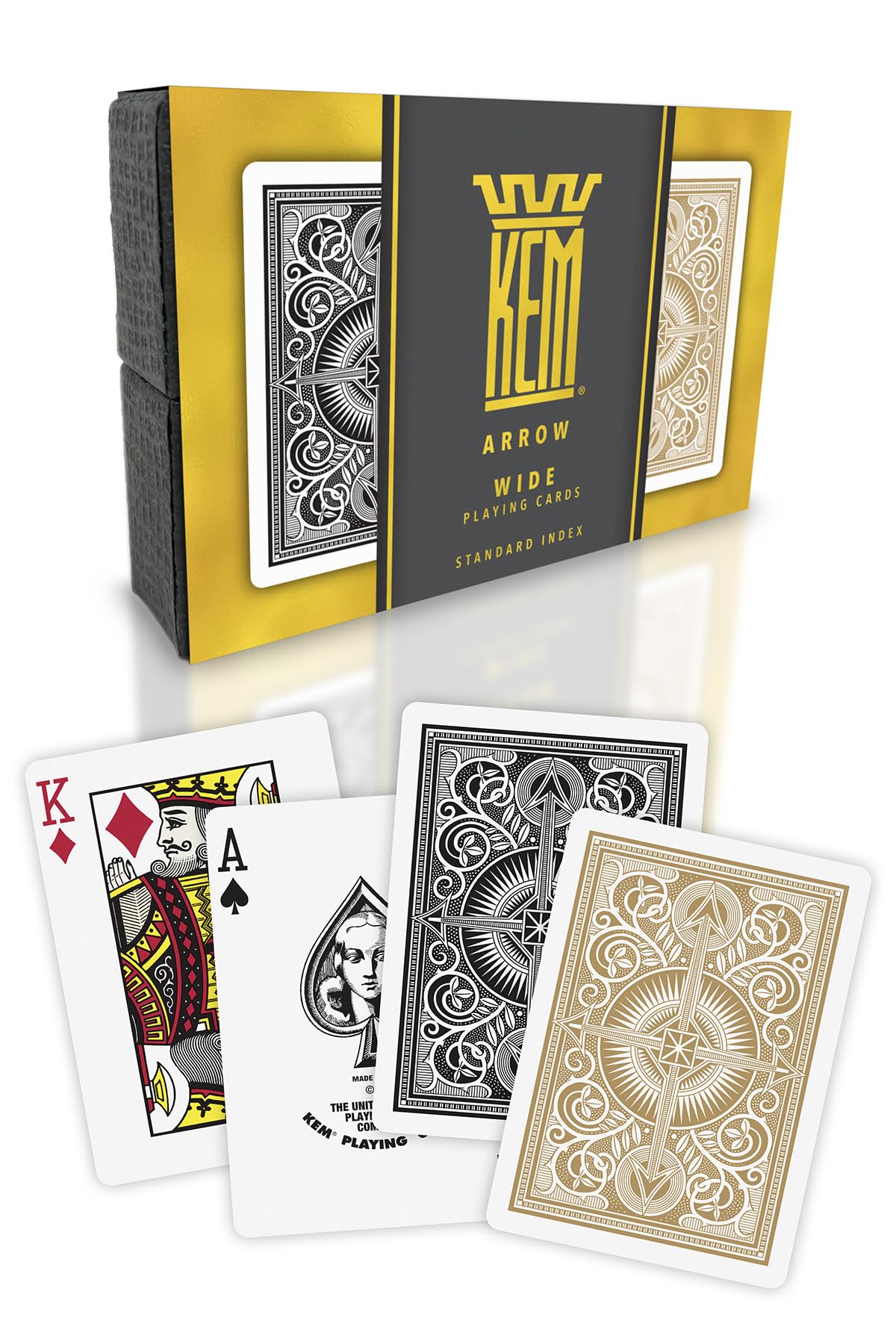 KEM Arrow Black and Gold Playing Cards – 2 Decks, Premium 100% Plastic, Poker Size