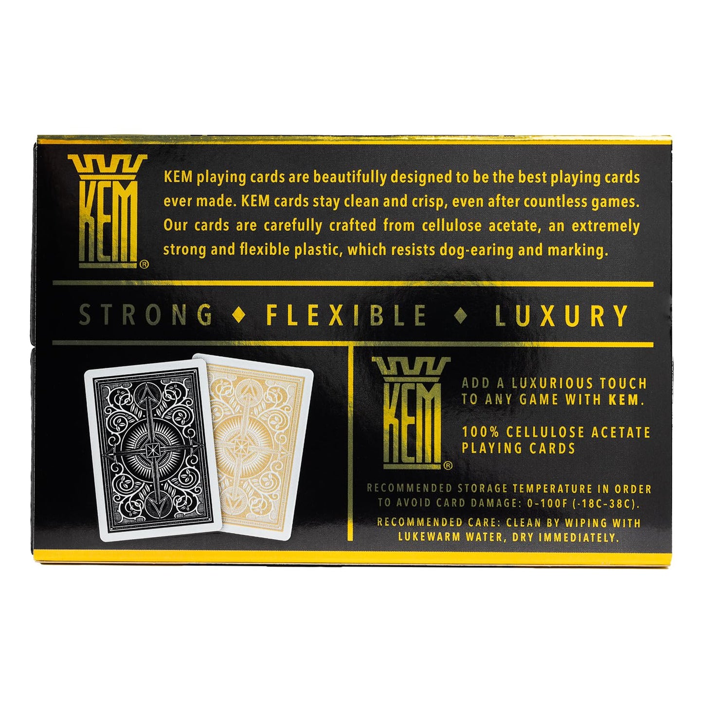 KEM Arrow Black and Gold Playing Cards – 2 Decks, Premium 100% Plastic, Poker Size