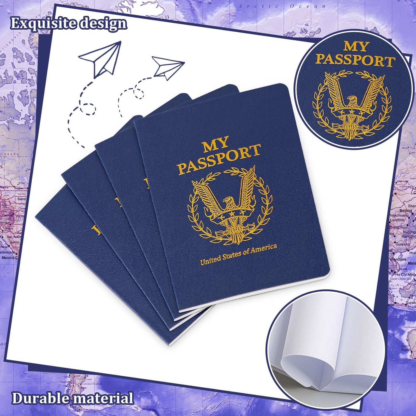 Kenburg 60-Piece Blank Passport Notebook Set for Kids – 4 x 5.5 in, Navy Blue
