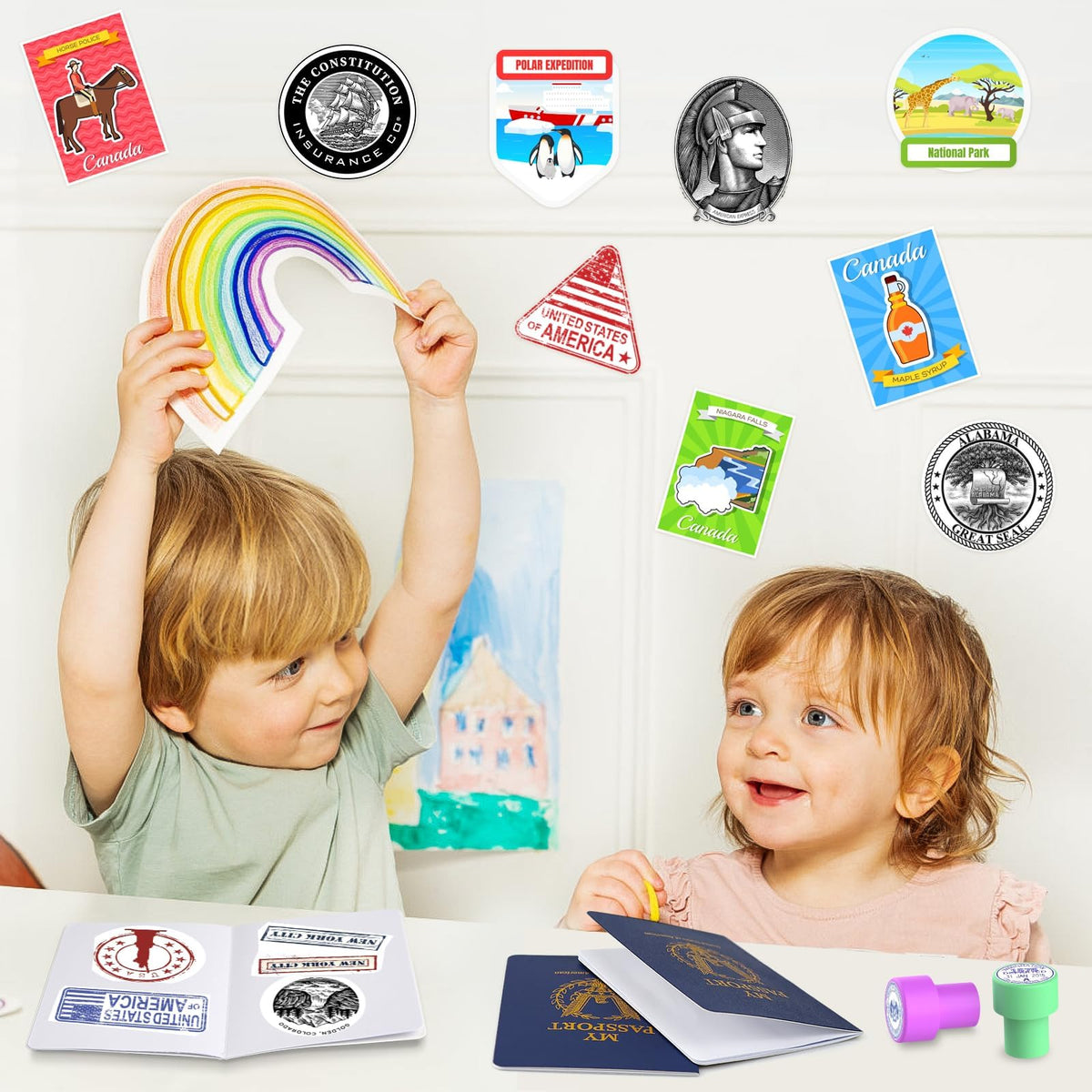 Kenburg 60-Piece Blank Passport Notebook Set for Kids – 4 x 5.5 in, Navy Blue