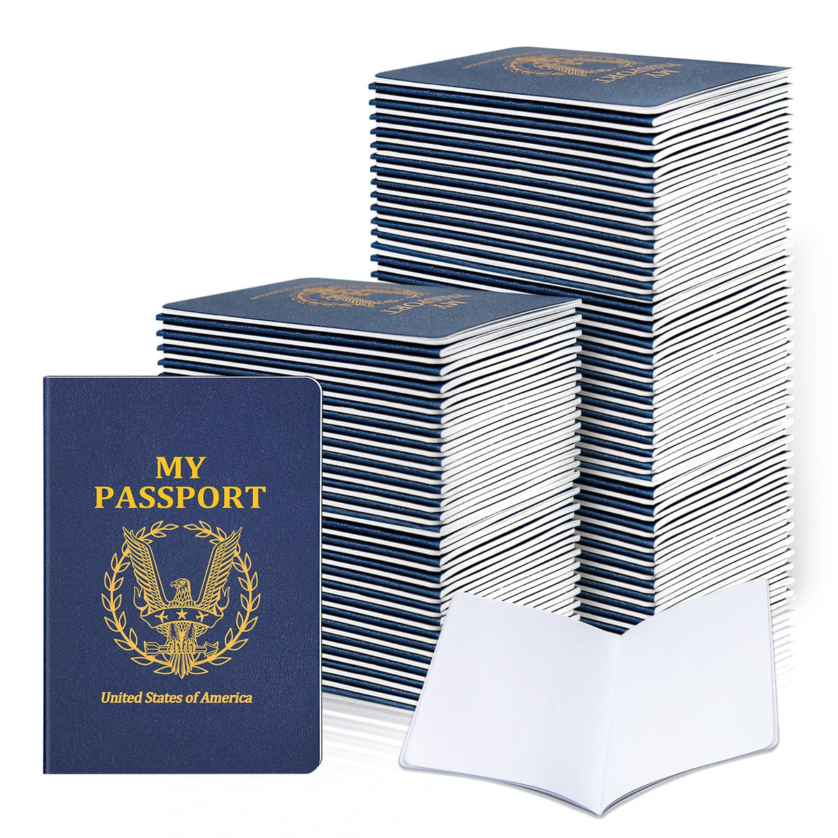 Kenburg 60-Piece Blank Passport Notebook Set for Kids – 4 x 5.5 in, Navy Blue
