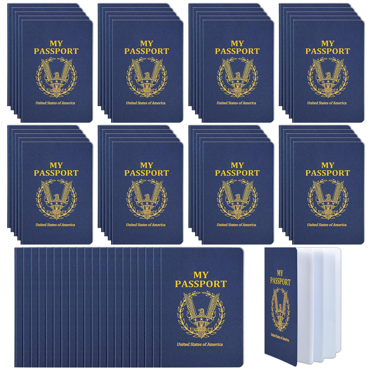 Kenburg 60-Piece Blank Passport Notebook Set for Kids – 4 x 5.5 in, Navy Blue
