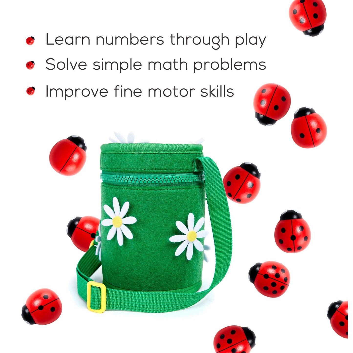 Kenley Counting Ladybugs – Montessori Wooden Counting Toy for Toddlers & Preschool | Number Matching & Fine Motor Skills