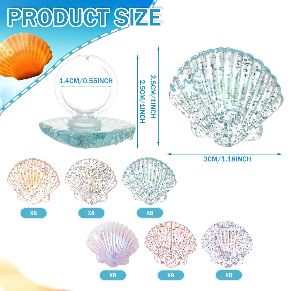 Kenning 48pcs Resin Seashell Cupcake Ring Toppers – Under the Sea Party Decor