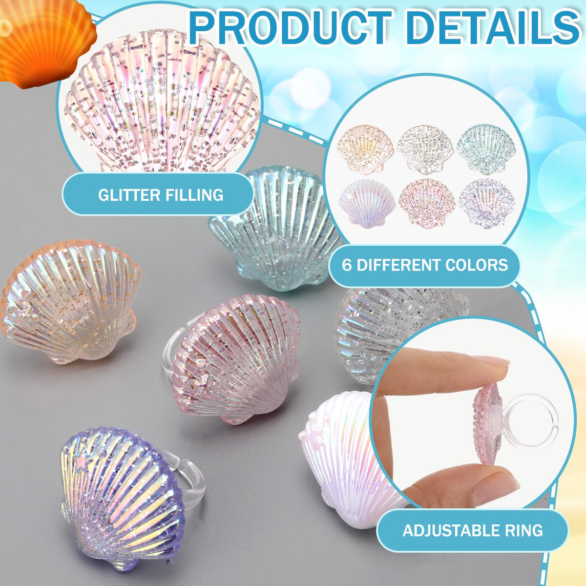 Kenning 48pcs Resin Seashell Cupcake Ring Toppers – Under the Sea Party Decor