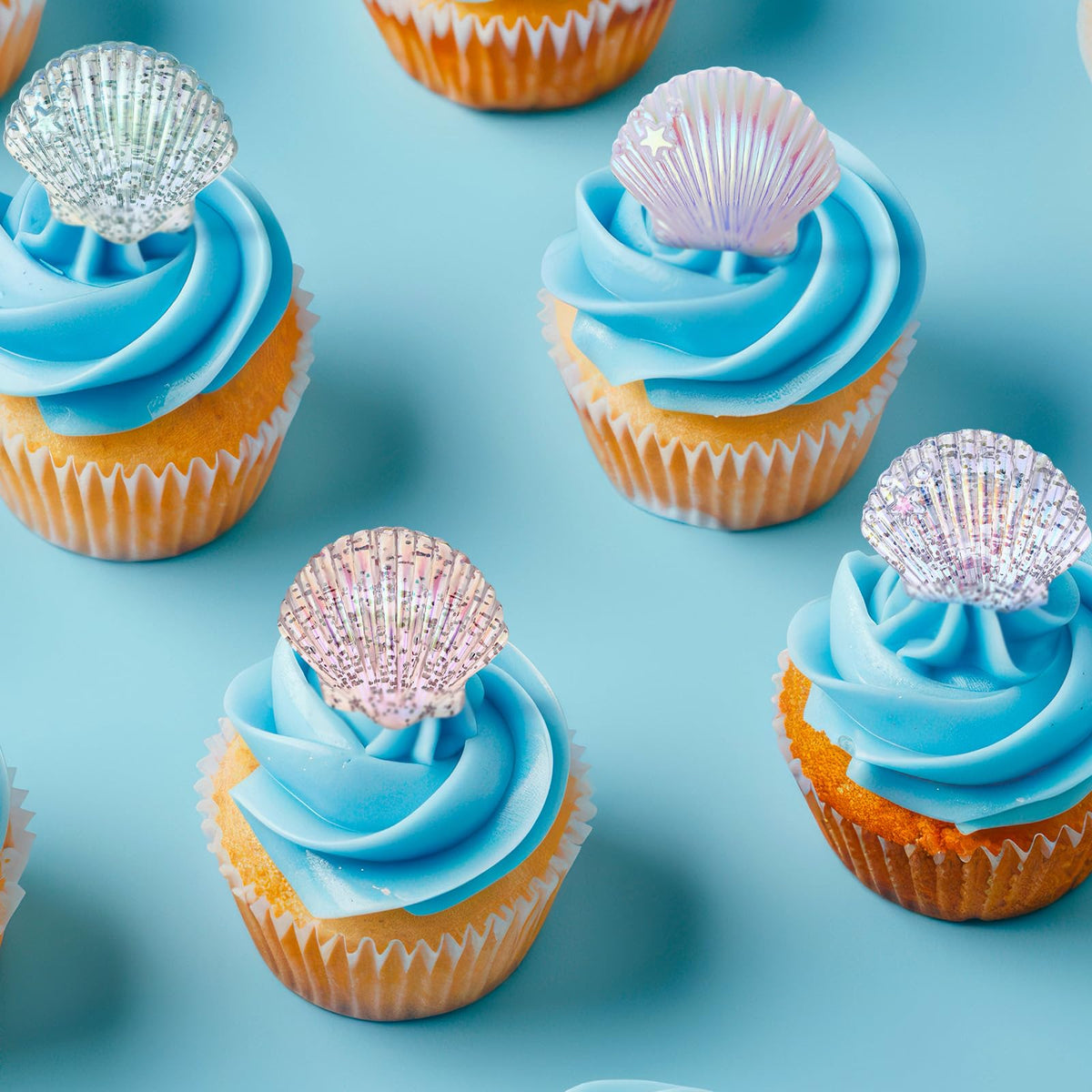 Kenning 48pcs Resin Seashell Cupcake Ring Toppers – Under the Sea Party Decor