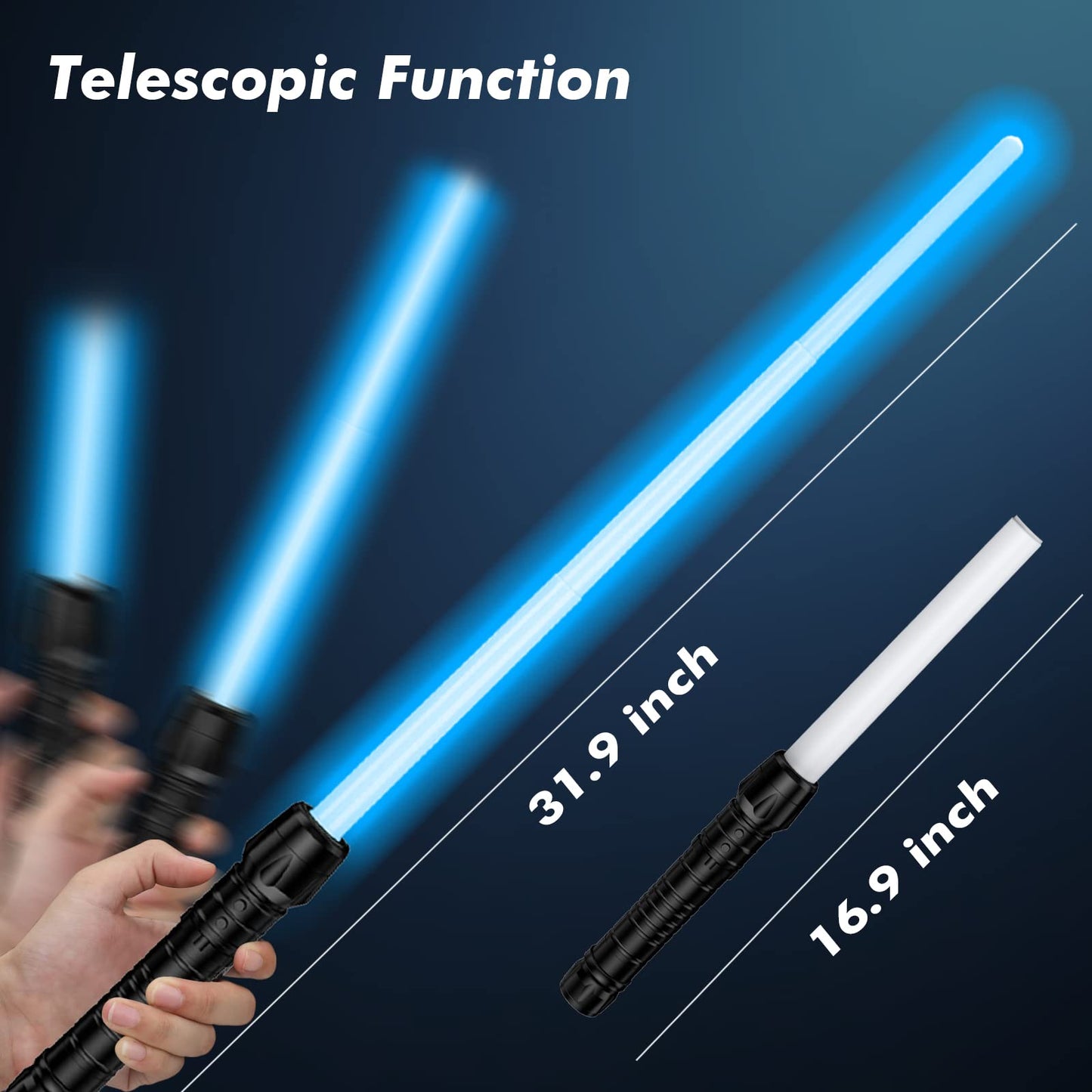 Kenpora Light Sabers for Kids – Extendable, Motion FX Sound, 7 Colors