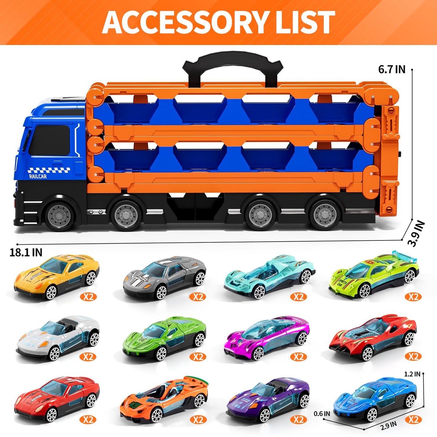 Kenthoris Transport Truck with 24 Die-Cast Cars – 78-Inch Race Track Toy for 2–7 Year Olds