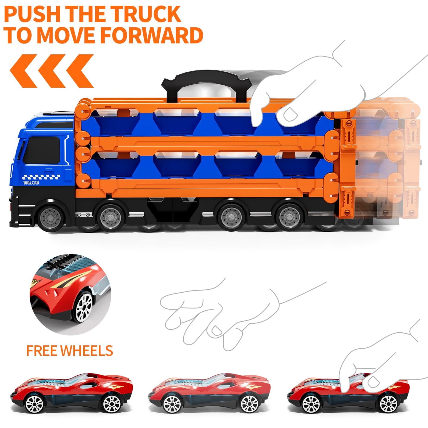 Kenthoris Transport Truck with 24 Die-Cast Cars – 78-Inch Race Track Toy for 2–7 Year Olds