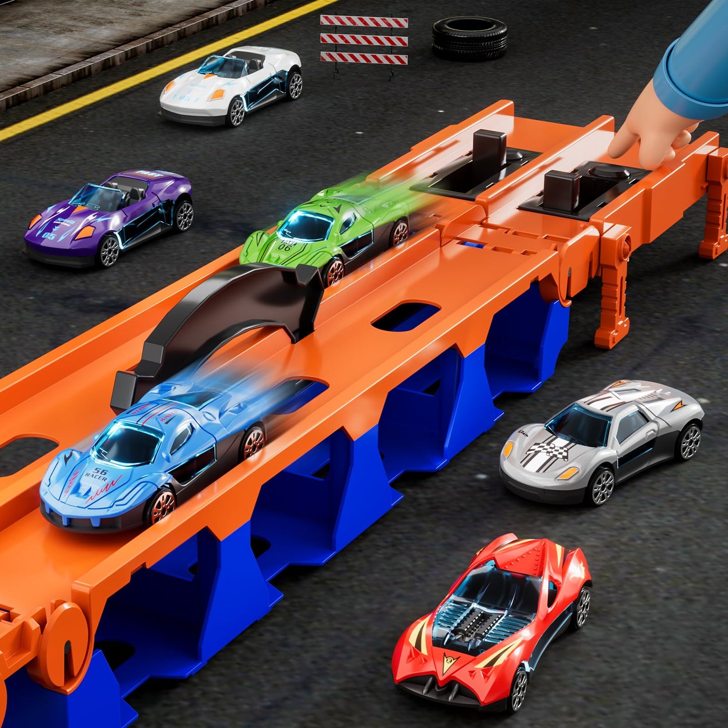 Kenthoris Transport Truck with 24 Die-Cast Cars – 78-Inch Race Track Toy for 2–7 Year Olds