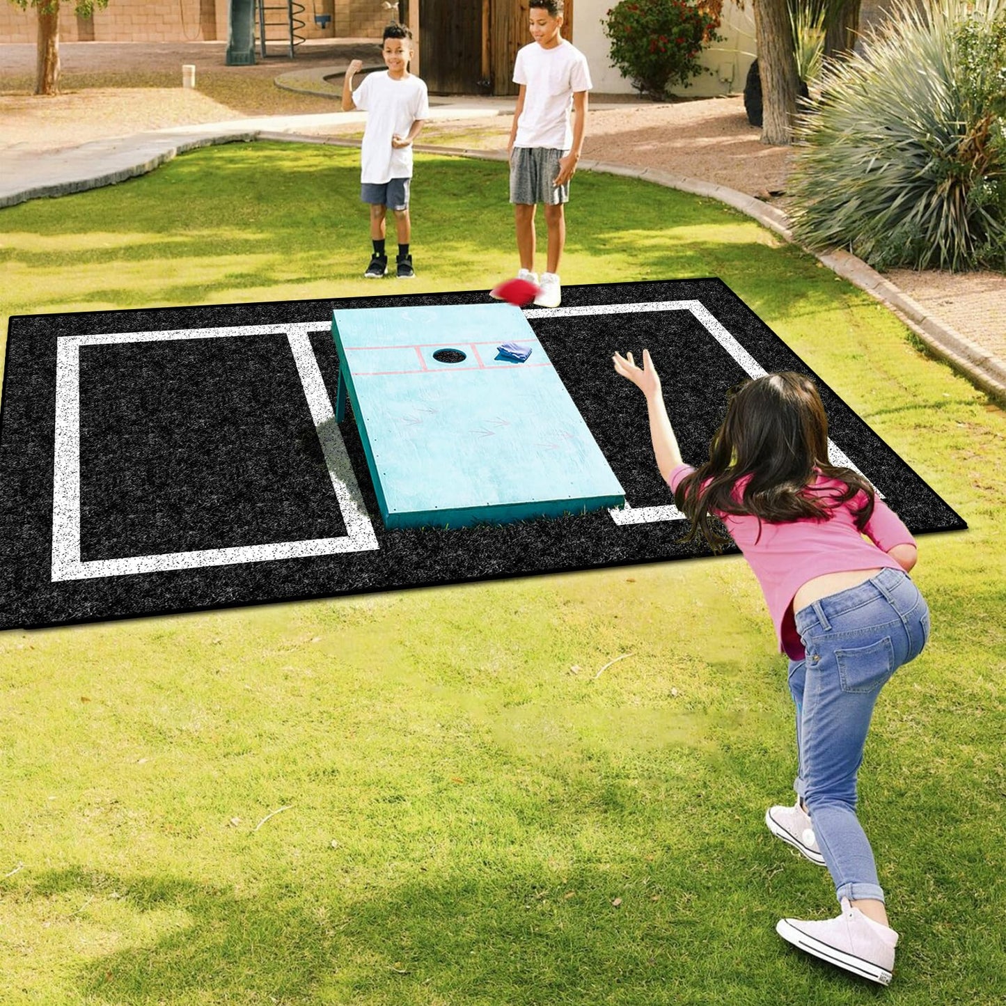 KEOHOLI 2-Pack Cornhole Mats 5 x 8 ft – Non-Slip Pitch Pads for Grass