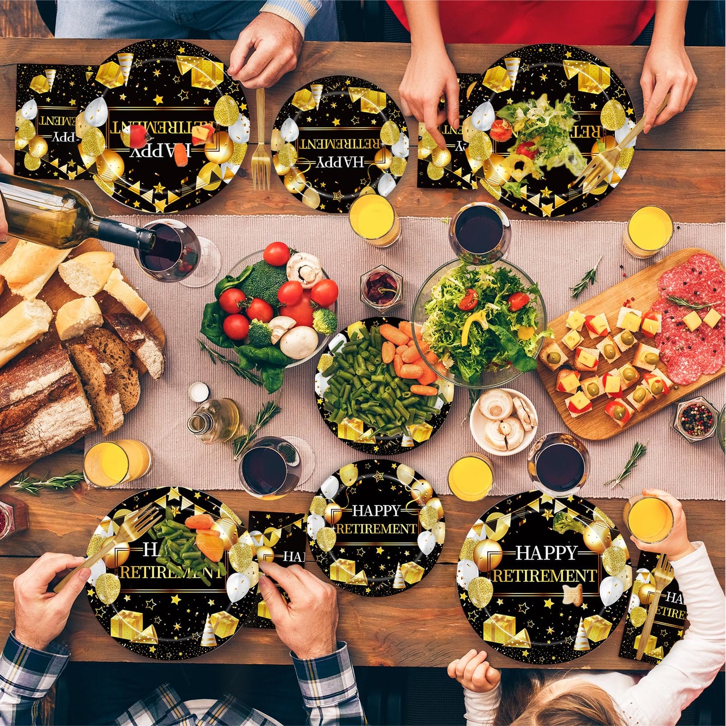 Kepeel 96 Pcs Retirement Party Plates & Napkins Set – Gold & Black Celebration Kit for 24