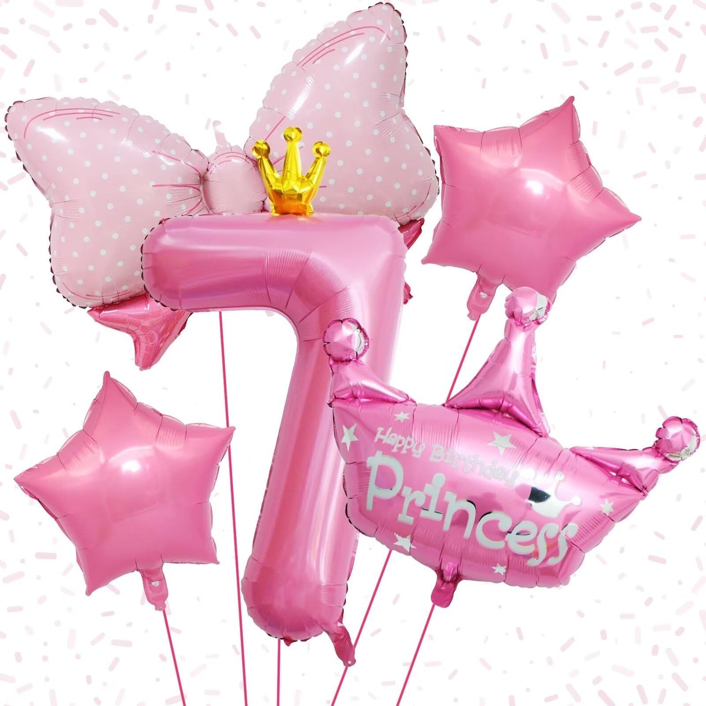 KEPMOV 7th Birthday Decorations for Girls — Pink 40in Number Balloon + Crown & Bow Set