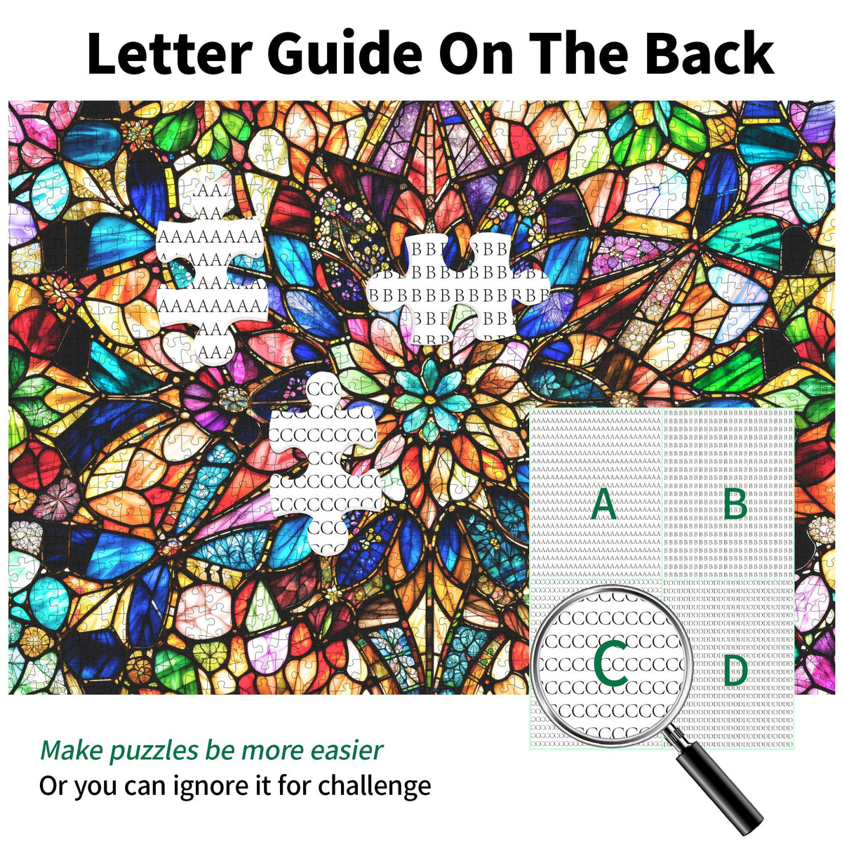 Kepovin Impossible Jigsaw Puzzles for Adults - 1000 Pieces, Stained Glass Floral