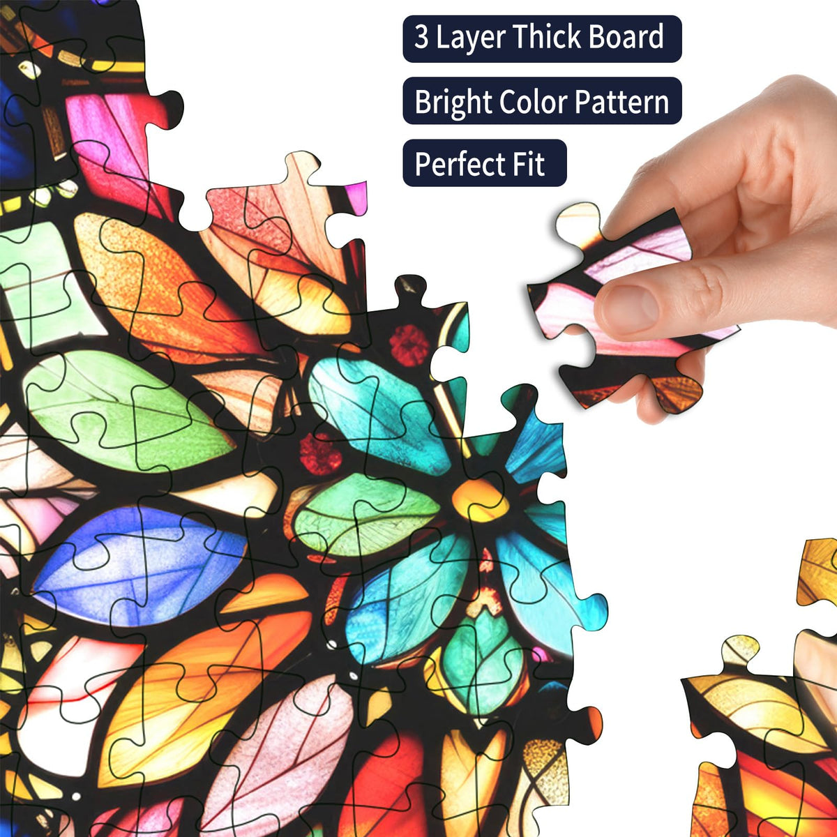 Kepovin Impossible Jigsaw Puzzles for Adults - 1000 Pieces, Stained Glass Floral