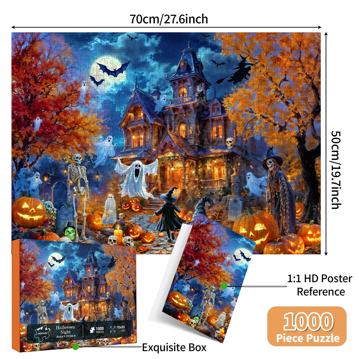 Kepovin Halloween Night 1000-Piece Jigsaw Puzzle – Haunted House & Spooky Night Sky