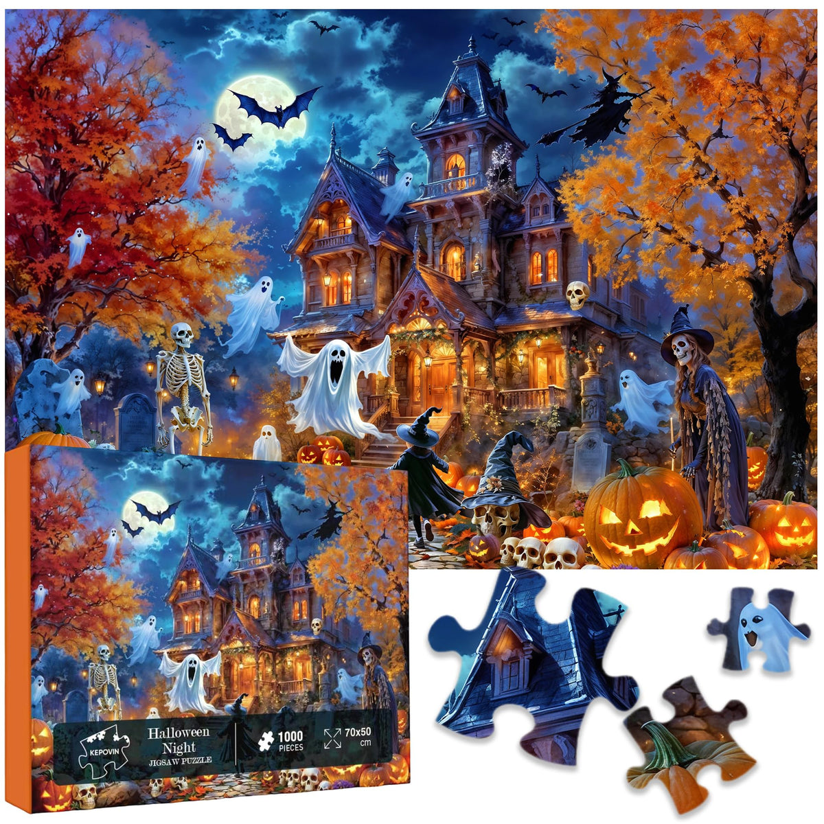 Kepovin Halloween Night 1000-Piece Jigsaw Puzzle – Haunted House & Spooky Night Sky