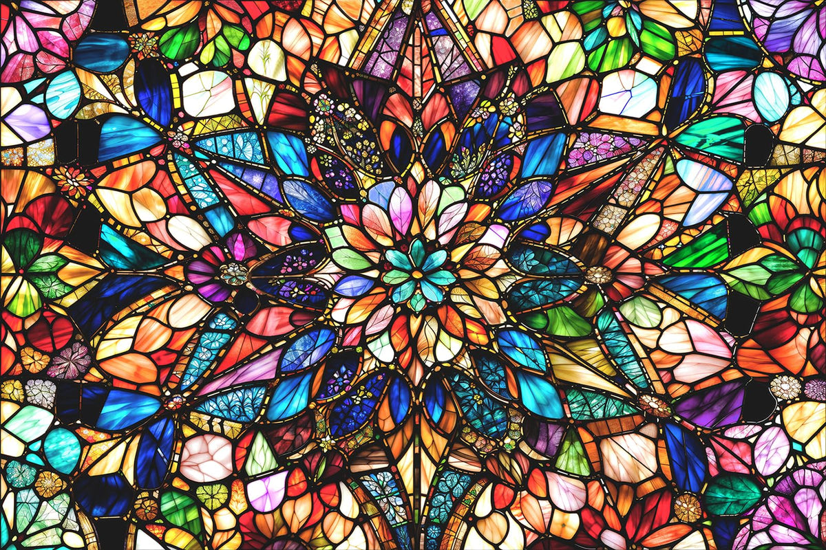 Kepovin Impossible Jigsaw Puzzles for Adults - 1000 Pieces, Stained Glass Floral