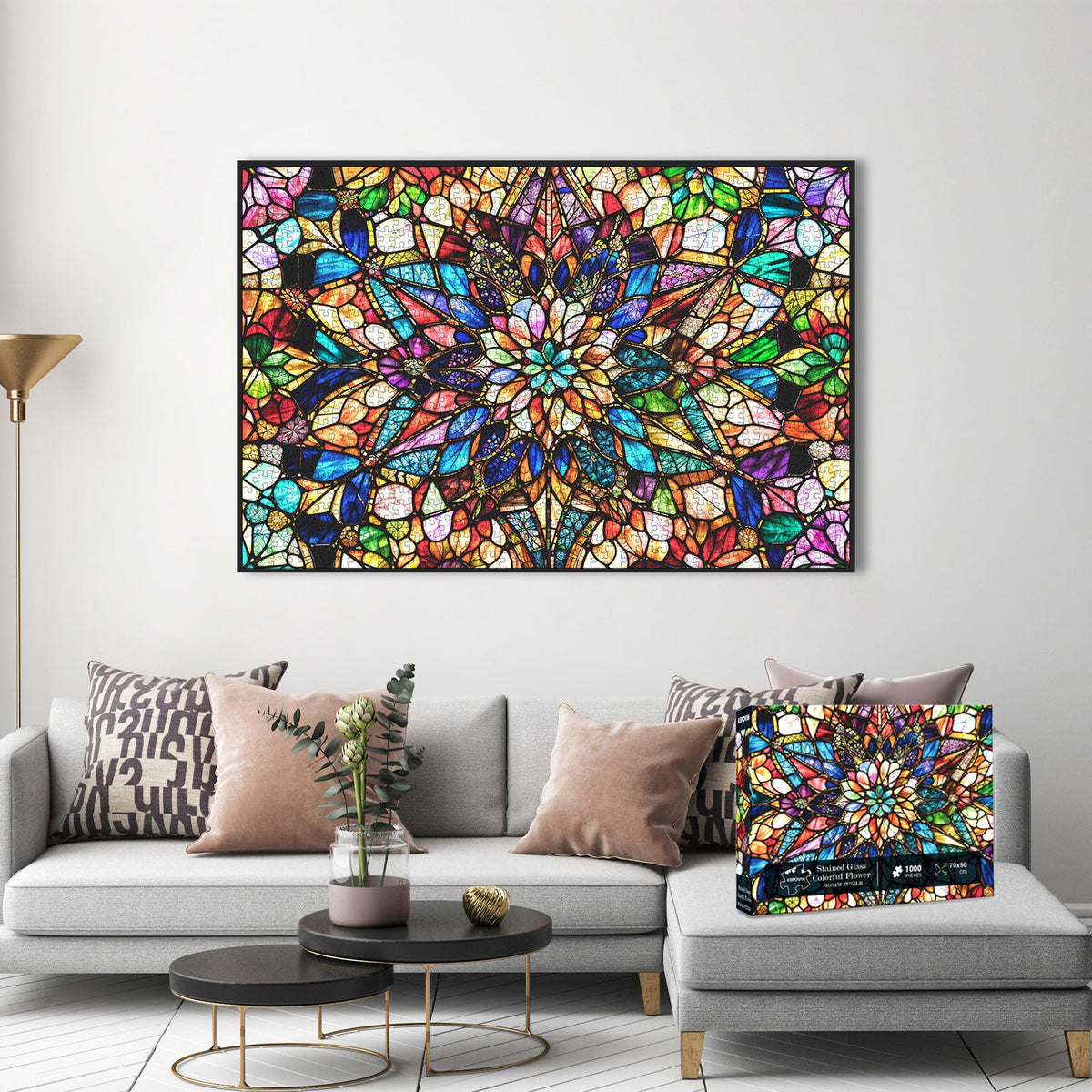 Kepovin Impossible Jigsaw Puzzles for Adults - 1000 Pieces, Stained Glass Floral