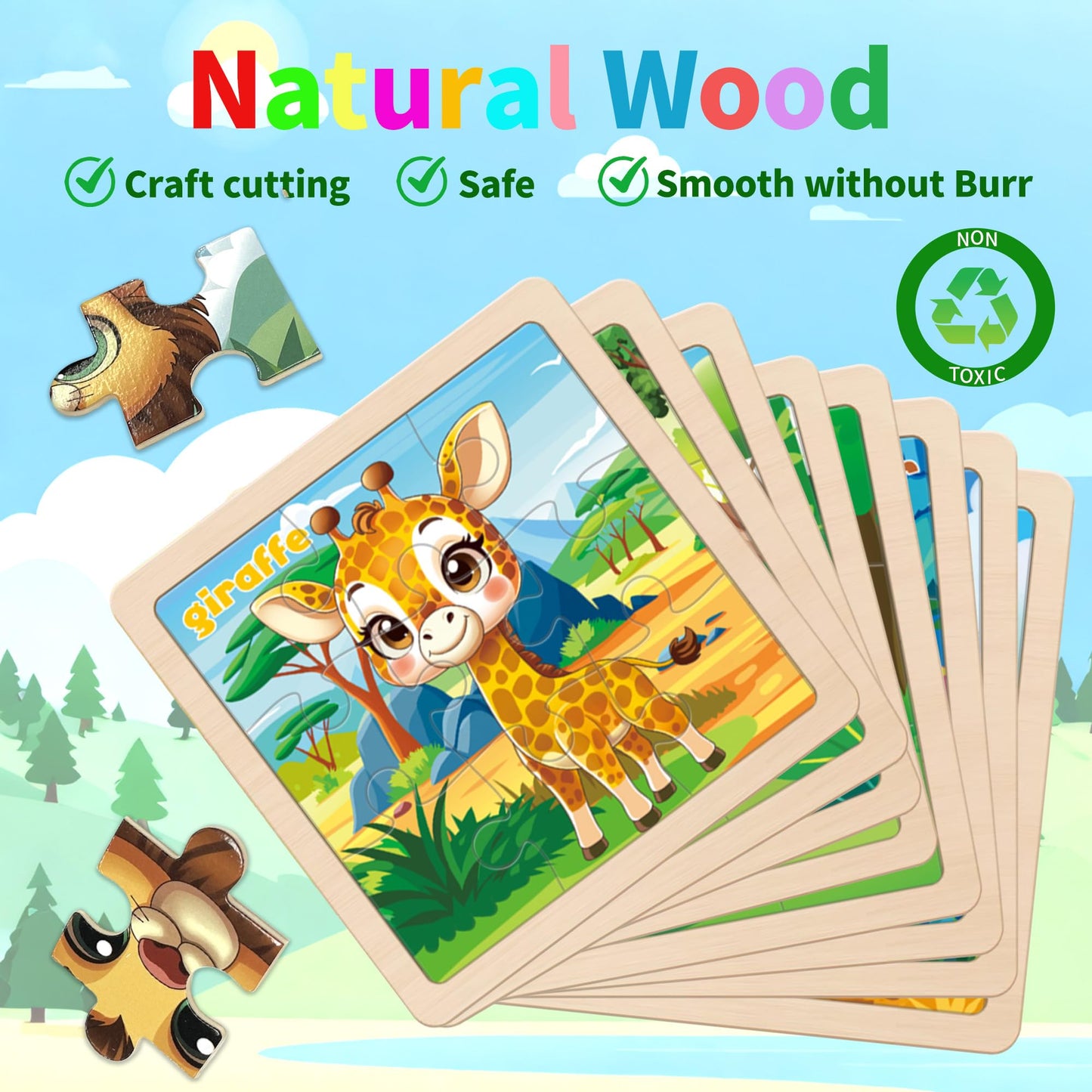 kepovin 8 Animal Wooden Puzzles for Toddlers – Ages 3-5 | Preschool Learning Toys