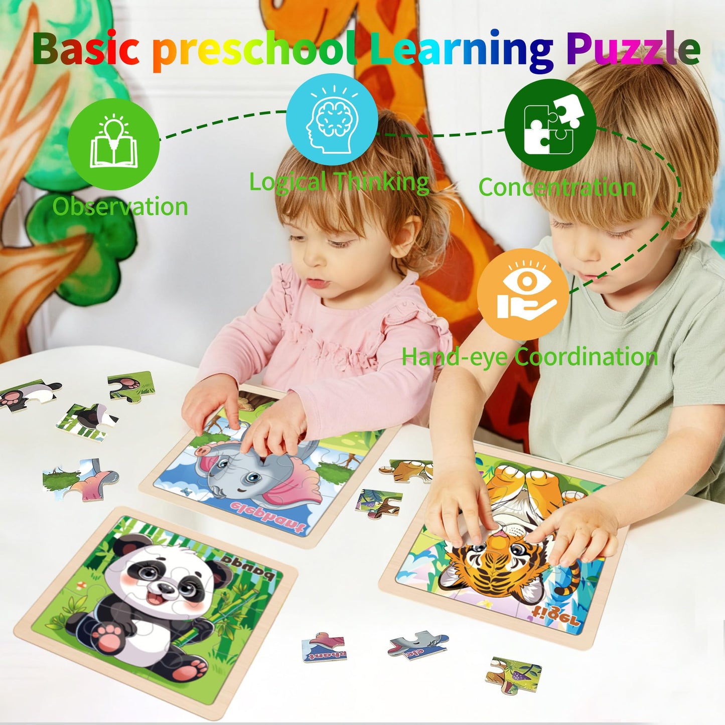 kepovin 8 Animal Wooden Puzzles for Toddlers – Ages 3-5 | Preschool Learning Toys