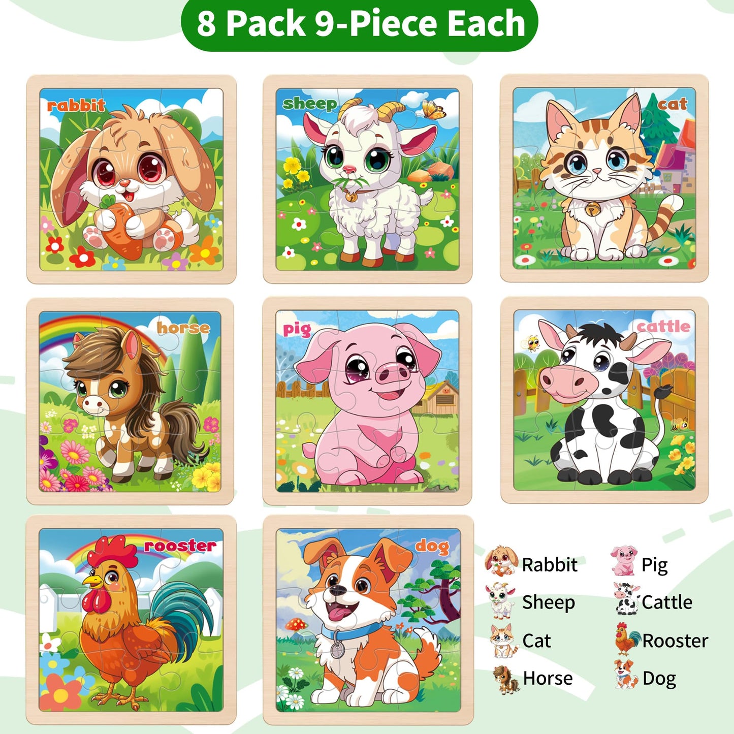 Kepovin Wooden Farm Puzzles for Toddlers – 9-Piece Farm Jigsaw Puzzles for Ages 3-5 | Learning & Educational Toys