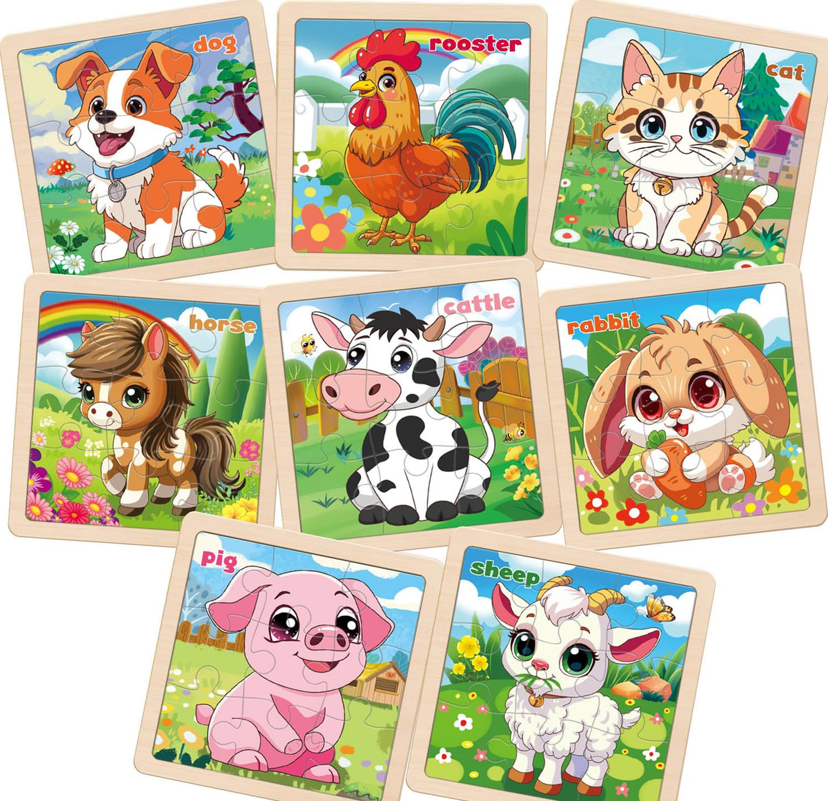 Kepovin Wooden Farm Puzzles for Toddlers – 9-Piece Farm Jigsaw Puzzles for Ages 3-5 | Learning & Educational Toys
