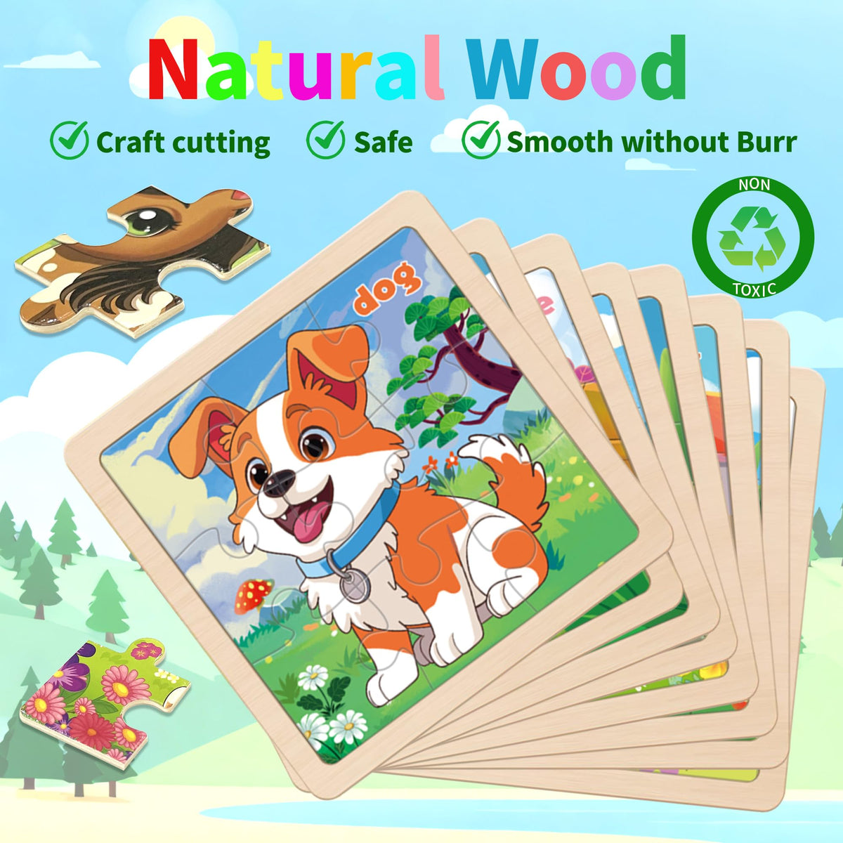 Kepovin Wooden Farm Puzzles for Toddlers – 9-Piece Farm Jigsaw Puzzles for Ages 3-5 | Learning & Educational Toys