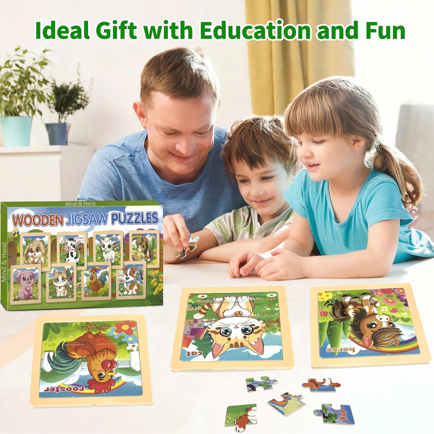 Kepovin Wooden Farm Puzzles for Toddlers – 9-Piece Farm Jigsaw Puzzles for Ages 3-5 | Learning & Educational Toys