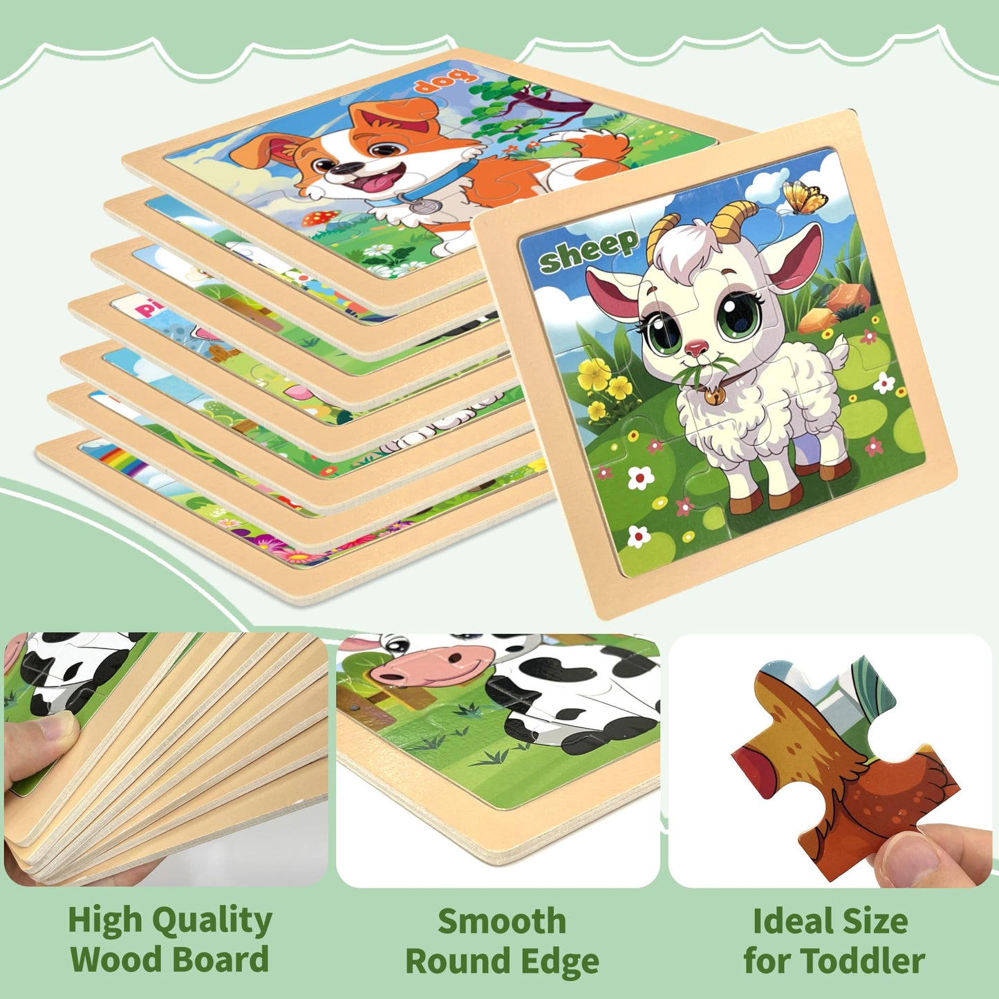 Kepovin Wooden Farm Puzzles for Toddlers – 9-Piece Farm Jigsaw Puzzles for Ages 3-5 | Learning & Educational Toys