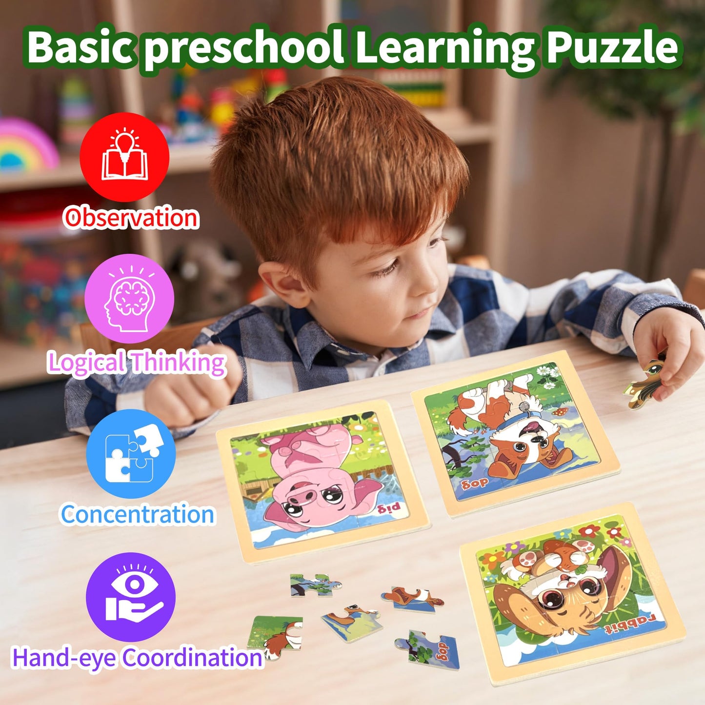 Kepovin Wooden Farm Puzzles for Toddlers – 9-Piece Farm Jigsaw Puzzles for Ages 3-5 | Learning & Educational Toys