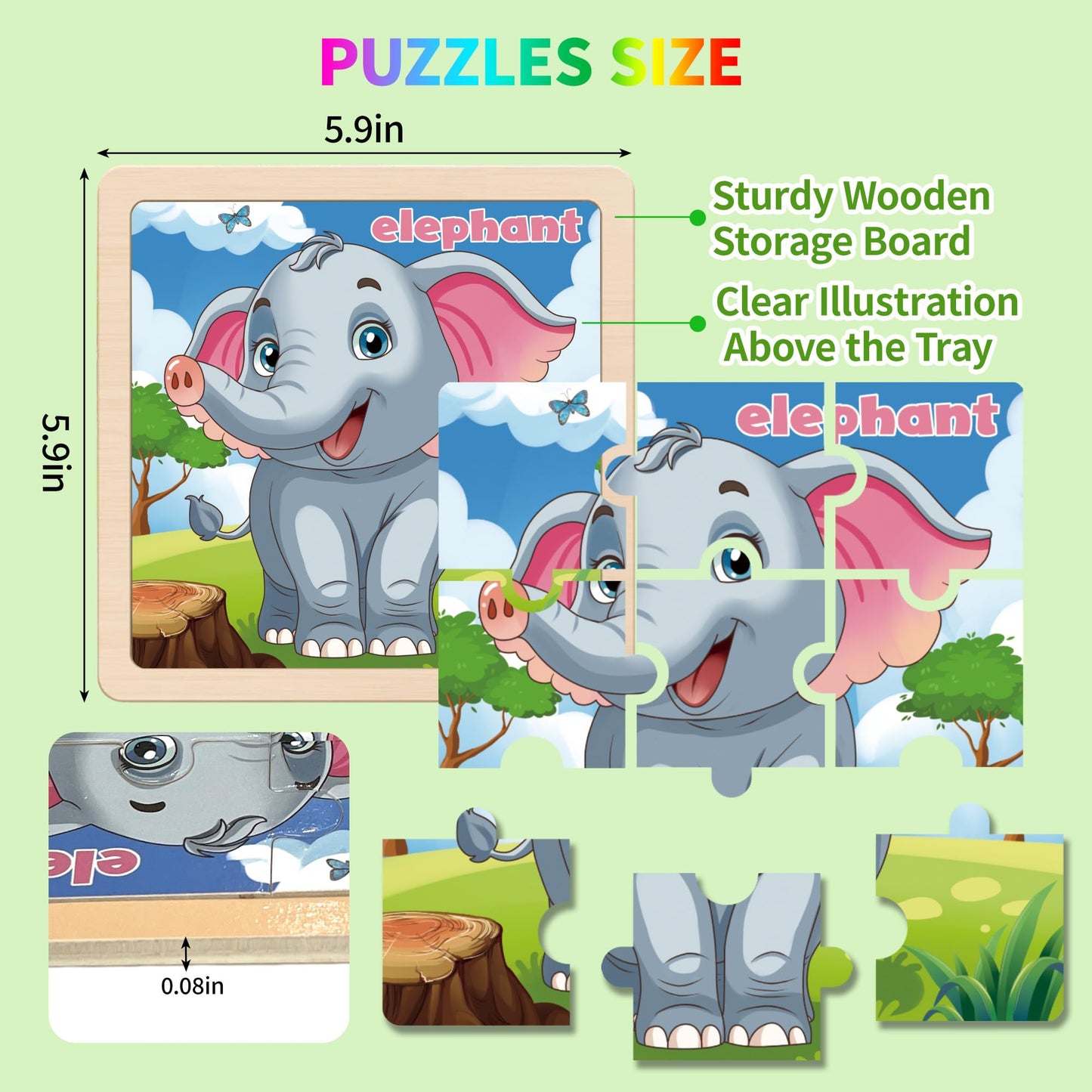 kepovin 8 Animal Wooden Puzzles for Toddlers – Ages 3-5 | Preschool Learning Toys